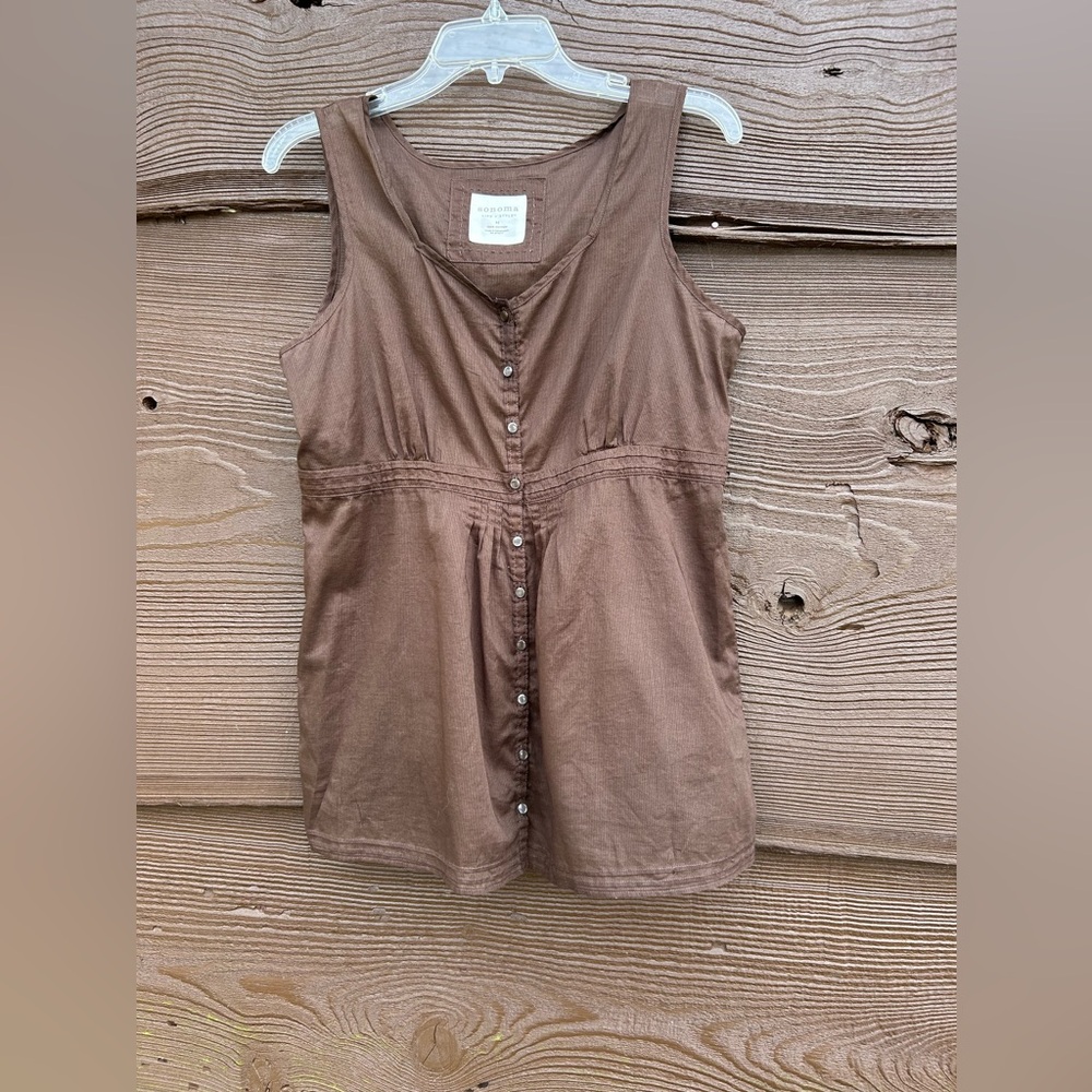 200. SONOMA life + style Women’s Sleeveless Chocolate Brown Button Up Top